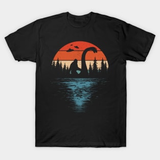 Bigfoot Riding Loch Ness Monster T-Shirt